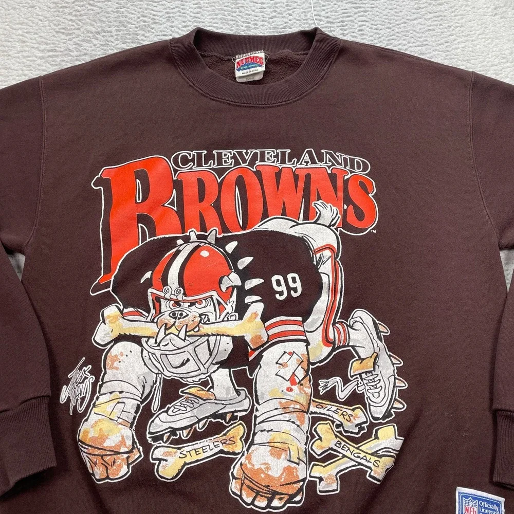Vintage Cleveland Browns Sweater Adult Large Jack Davis NUTMEG USA 1980's - Picture 2 of 8